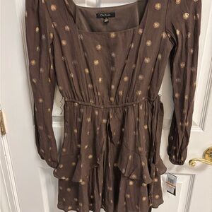 City Studio Brown Long Sleeve Dress with Gold Accents NWT